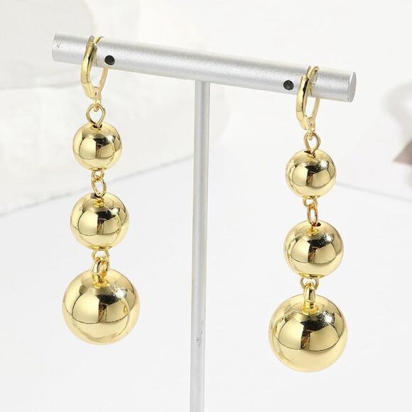 Gold Ball Tiered Earrings - Picture 1 of 2